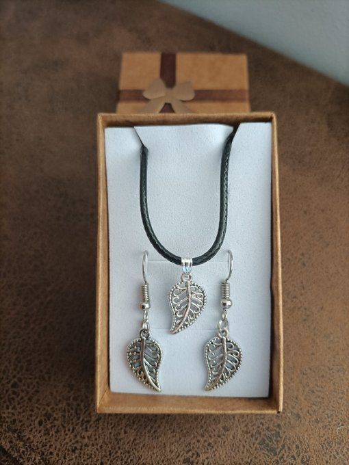 Parure feuille argent antique 