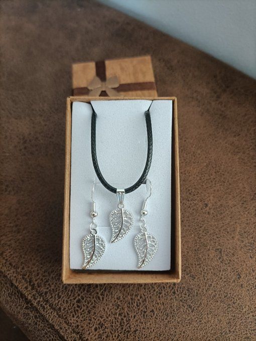 Parure feuille argent 