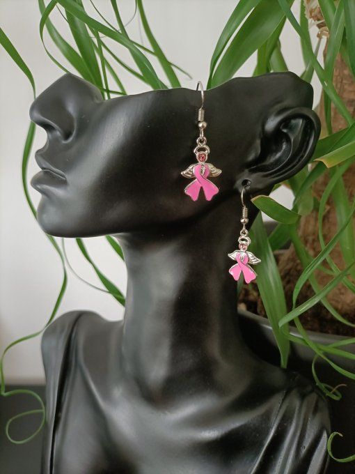 Boucle d'oreille Ruban Octobre Rose