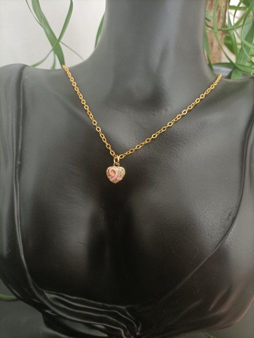 Collier coeur Octobre rose
